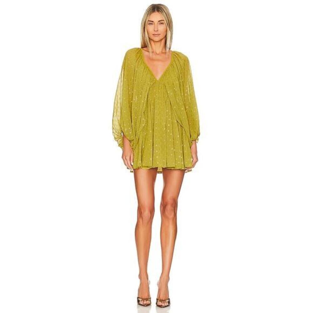 TULAROSA Nola Mini Dress Sage Green Size Small with Imperfections Bubble Sleeves